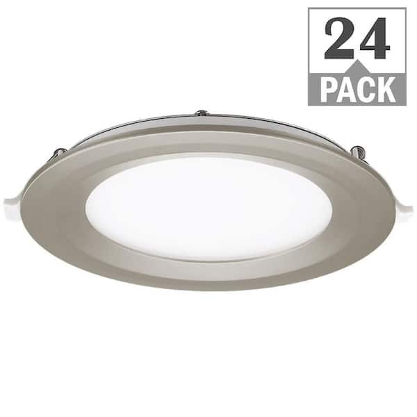 Commercial Electric 6 in. Canless Integrated LED Recessed Light Brushed Nickel Trim Kit 900 Lumens Adjustable CCT Kitchen Bathroom (24-Pack)