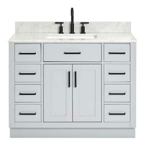 Hepburn 43 in. W x 22 in. D x 35.25 in. H Bath Vanity in Grey with Carrara Marble Vanity Top in White with White Basin