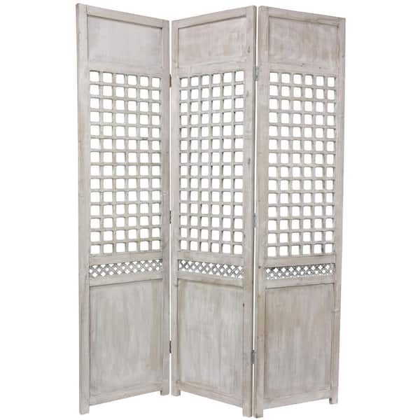 Oriental Furniture 6 ft. Gray 3-Panel Open Lattice Room Divider