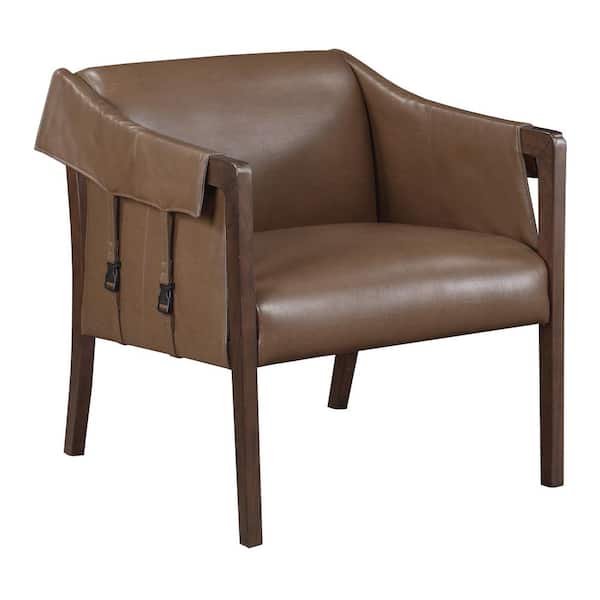 OSP Home Furnishings Parkfield Accent Chair in Molasses Faux Leather with Walnut Frame