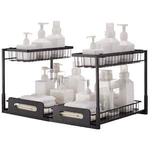 2-Piece 2-Tier Wire Pull-Out Cabinet Organizer - 10.7 in. x 14.2 in. Under Sink Drawer Basket in Black