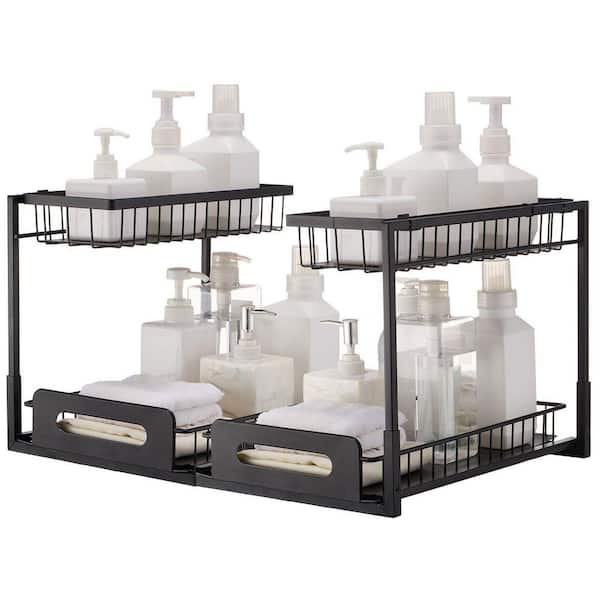 2-Piece 2-Tier Wire Pull-Out Cabinet Organizer - 10.7 in. x 14.2 in. Under Sink Drawer Basket in Black