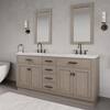 Chestnut 72 in. W x 22 in. D x 34.2 in. H Double Sink Vanity in Grey Oak with Marble Vanity Top in Carrara White
