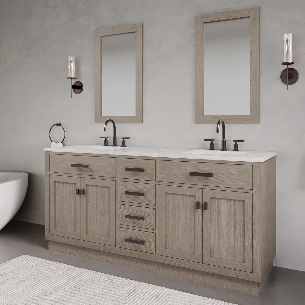 Gray Double Freestanding Bathroom Vanity with Marble Top