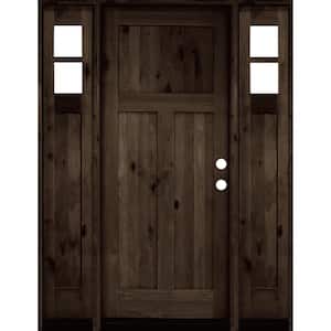 60 in. x 80 in. Knotty Alder 3 Panel Left-Hand/Inswing Clear Glass Black Stain Wood Prehung Front Door with Sidelites