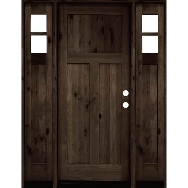 Krosswood Doors 60 in. x 80 in. Knotty Alder 3 Panel Left-Hand/Inswing Clear Glass Black Stain Wood Prehung Front Door with Sidelites