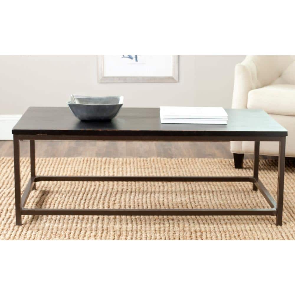 Distressed Black Pine Wood Rectangular Coffee Table