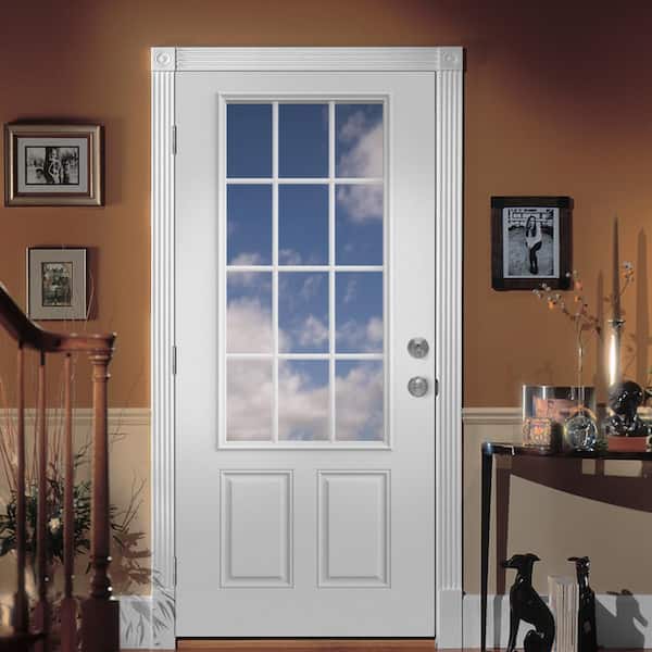 Jeld Wen 36 In X 80 In 12 Lite Primed Steel Prehung Right Hand Outswing Front Door Thdjw190900031 The Home Depot