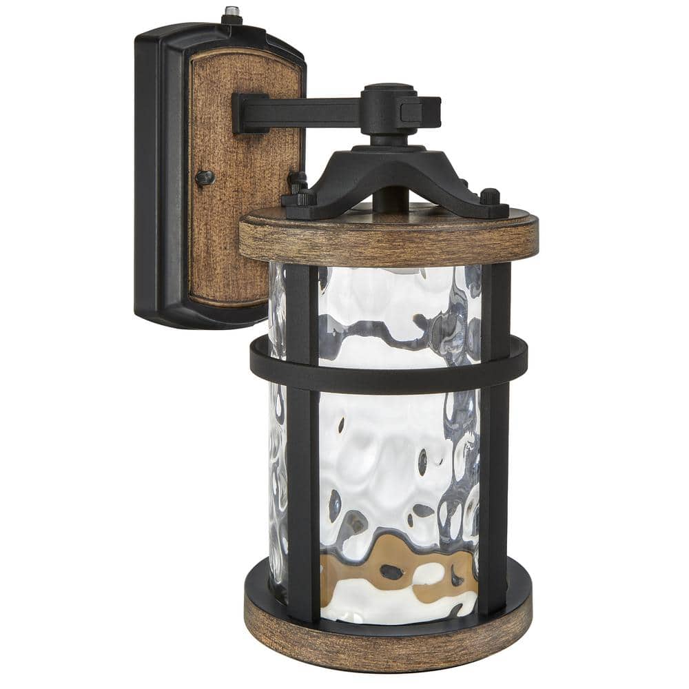 Black Outdoor w/LED Wood Dusk to Dawn Sensor Wall Light, Grain Finish, Clear Hammered Glass, 800Lm, 3000K Warm White price history on PriceWatchPro