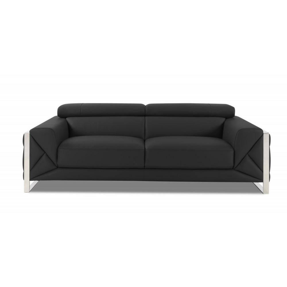 HomeRoots Charlie 89 in. W Square Arm Leather Lawson Rectangle Sofa in
