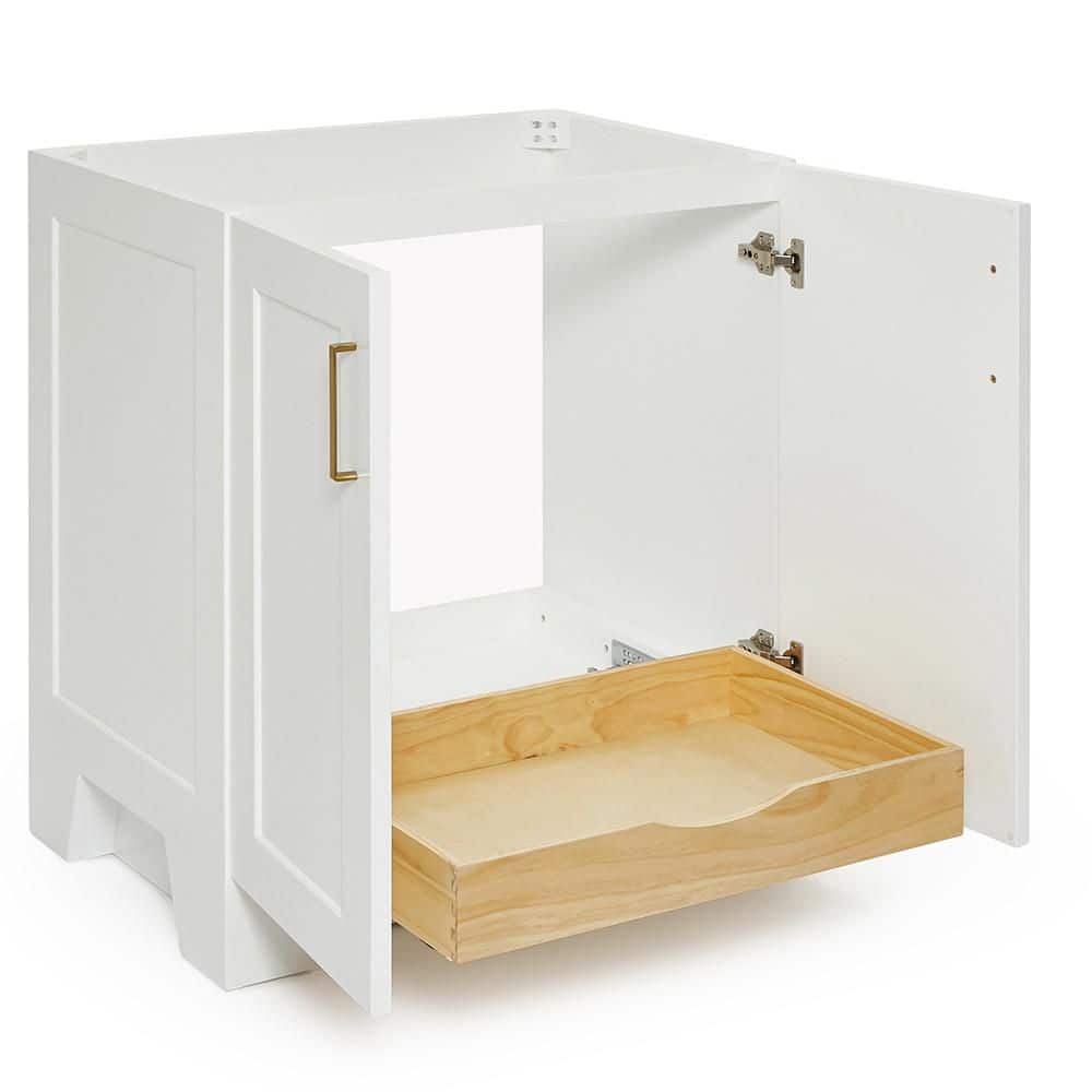 Taylor 30" White Freestanding Vanity Cabinet with Brass Hardware