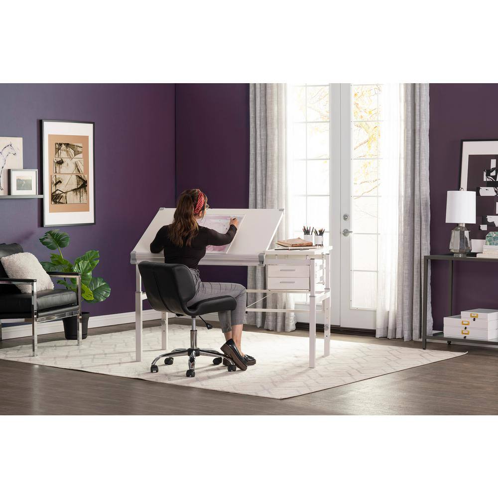 CraftMaster Adjustable Wood Drafting Table with Dual Top and Storage Drawers