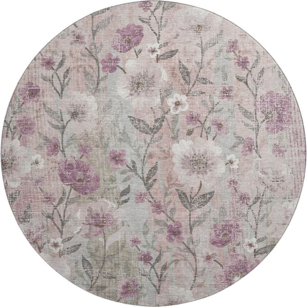 Mayfield Premium Machine Washable Abstract AMF2403 Blush 8 ft. x 8 ft. Round Rug