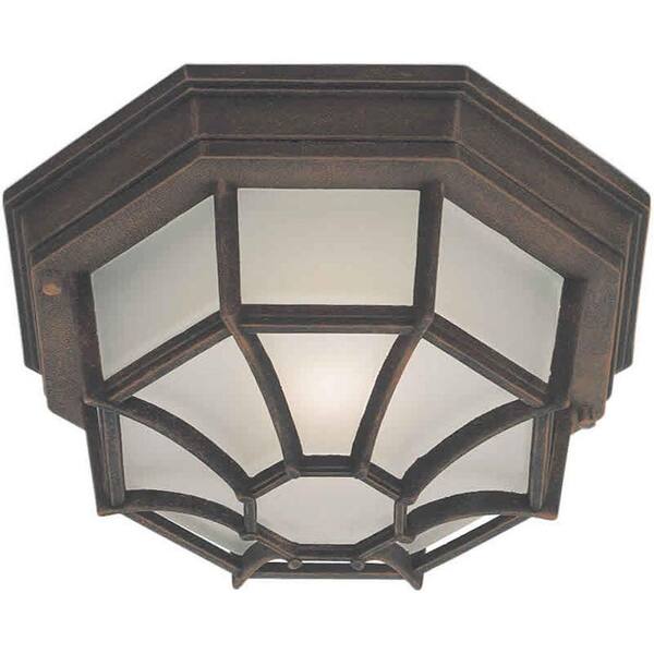 Forte Lighting 1-Light Outdoor Painted Rust Flush Mount with Satin White Glass Shade
