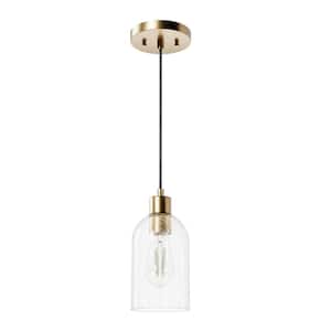 Lochmeade 60-Watt 1-Light Alturas Gold Island Mini Pendant Light with Clear Seeded Glass Shade, Bulb Not Included