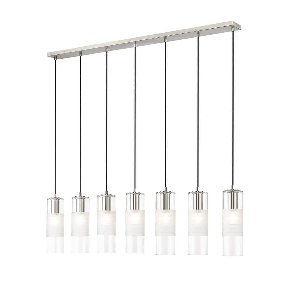 Alton 54 in. 7-Light Brushed Nickel Linear Chandelier with Clear Plus Frost