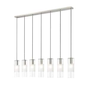 Alton 54 in. 7-Light Brushed Nickel Linear Chandelier with Clear Plus Frosted Glass Shades