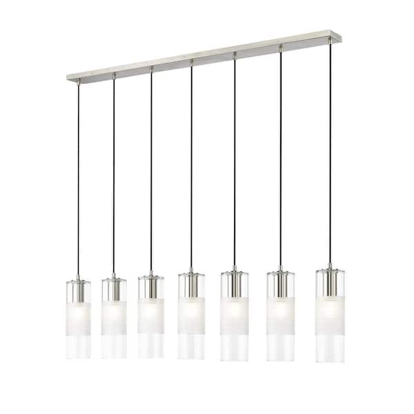 Alton 54 in. 7-Light Brushed Nickel Linear Chandelier with Clear Plus Frosted Glass Shades
