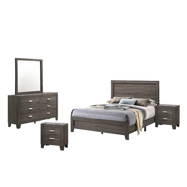 Best Quality Furniture Anastasia 5-Piece Gray Eastern King Panel Bedroom Set