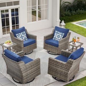 Nyajiah 6-Piece Wicker Patio Conversation Set with Blue Cushions