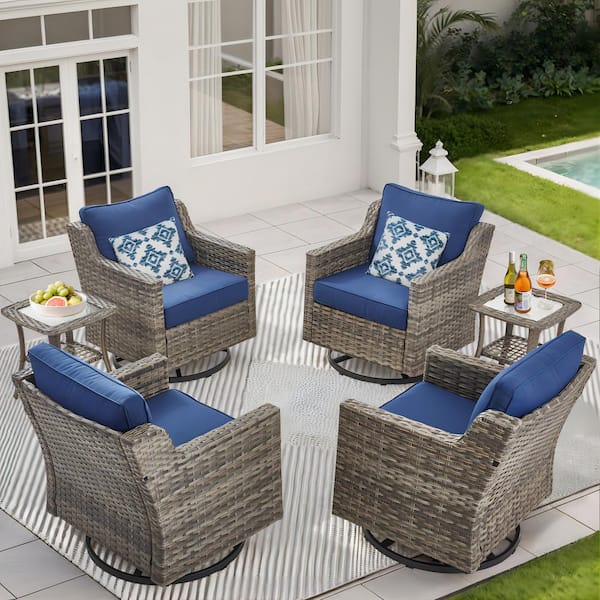 Buenaola Nyajiah 6-Piece Wicker Patio Conversation Set with Blue Cushions