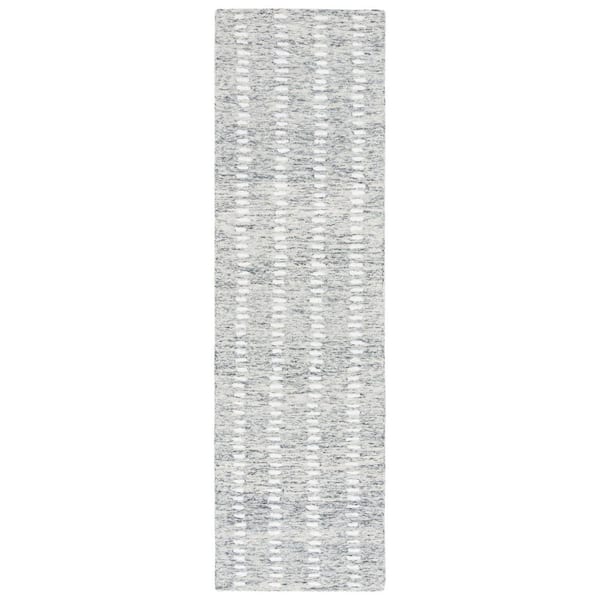 Abstract Gray/Ivory 2 ft. x 8 ft. Striped Stone Runner Rug