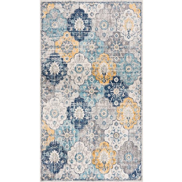 Savannah Blue 2 ft. 3 in. x 3 ft. 7 in. Modern Abstract Doormat Area Rug Entrance Floor Mat