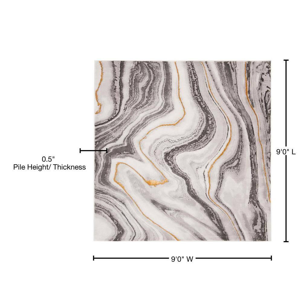 Elysian Abstract Grey/Gold 54" Square Synthetic Area Rug