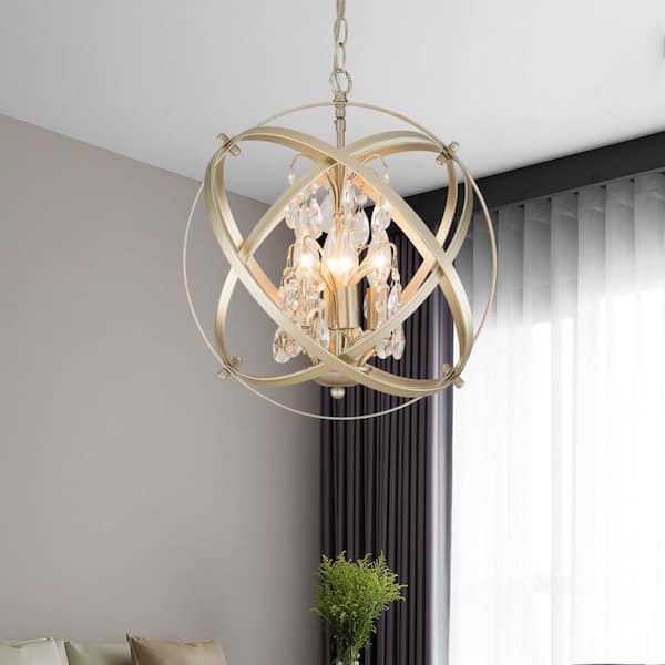 4-Light 16.5 in. Gold Modern Globe Dimmable Chandeliers Dining Room Kitchen Ceiling Lights Foyer Bedroom Lighting