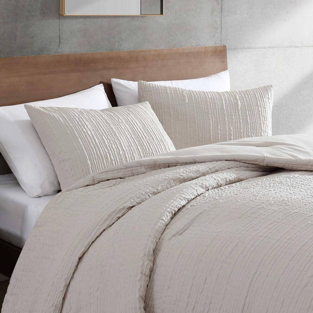 Serenity Waves Beige Twin Embossed Comforter Set
