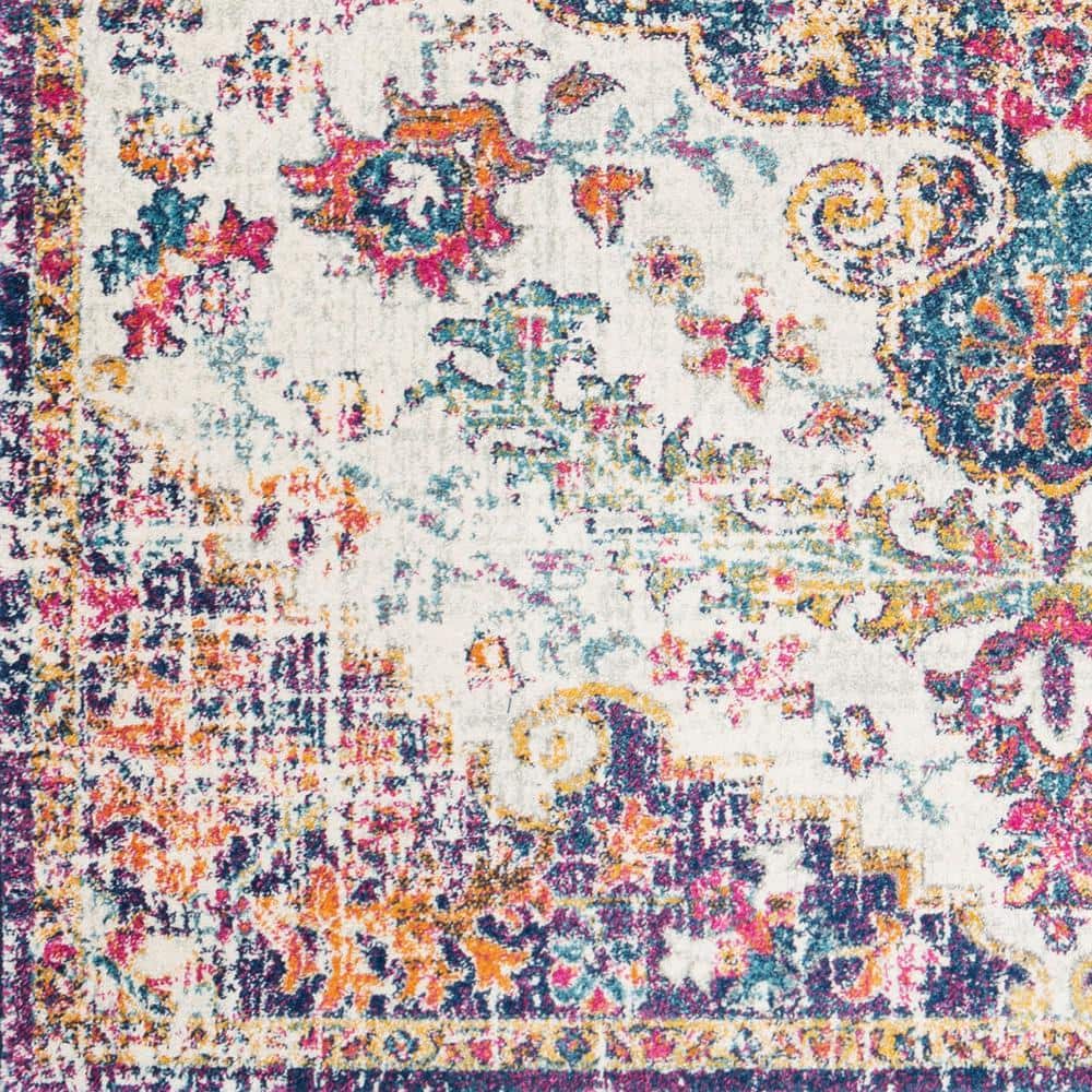 Harput Vintage Medallion Blue Synthetic Area Rug, 2' x 2'11"
