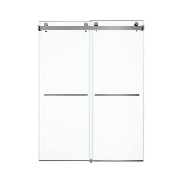 56 in.-60 in. W x 80 in. H Frameless Double Sliding Shower Door in Chrome with 10mm Tempered Glass and Superior
