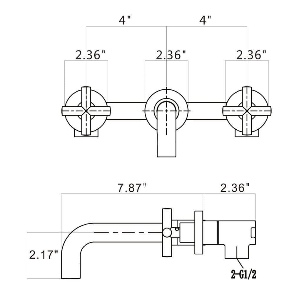 Brushed Gold Brass Wall-Mounted Double Handle Faucet