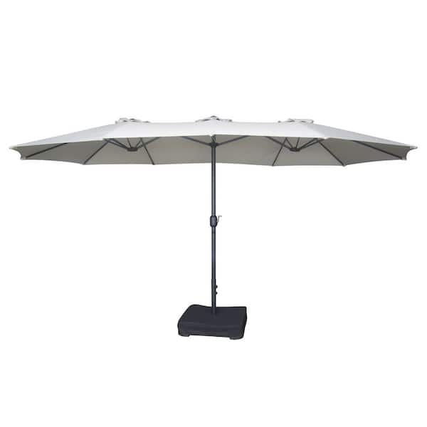 maocao hoom 15 ft. Steel Market Rectangular Outdoor Double Sided Patio Umbrella with base in Beige