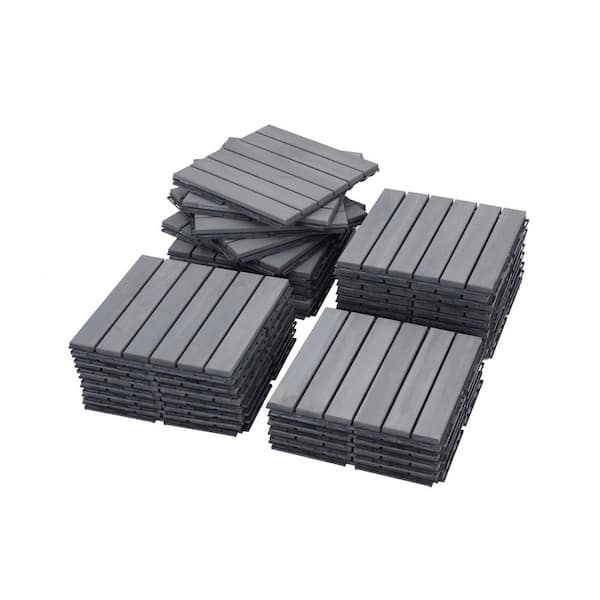 12 in. x 12 in. Square Acacia Wood Interlocking Deck Tiles Striped Pattern,Patio Floor Tile,Light Gray (Set of 30)