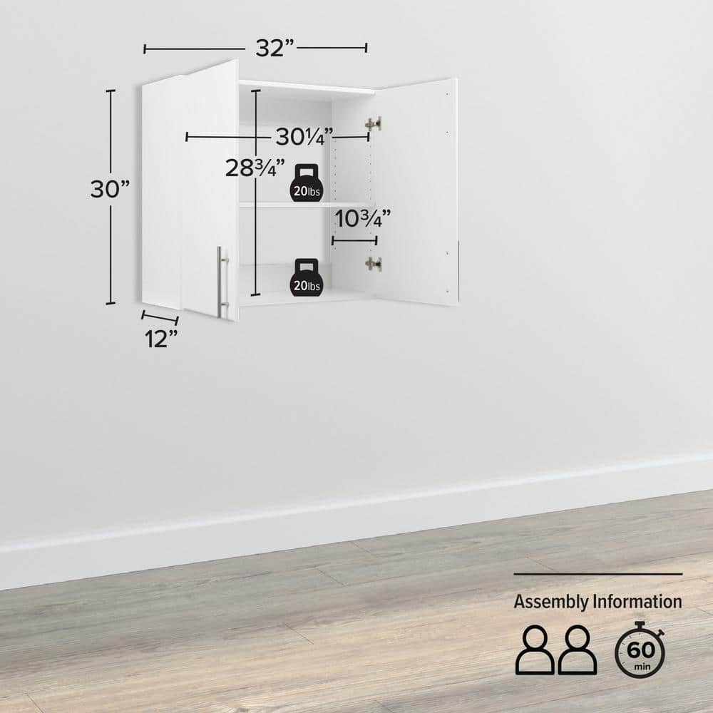 White Composite Wall Cabinet with Adjustable Shelving