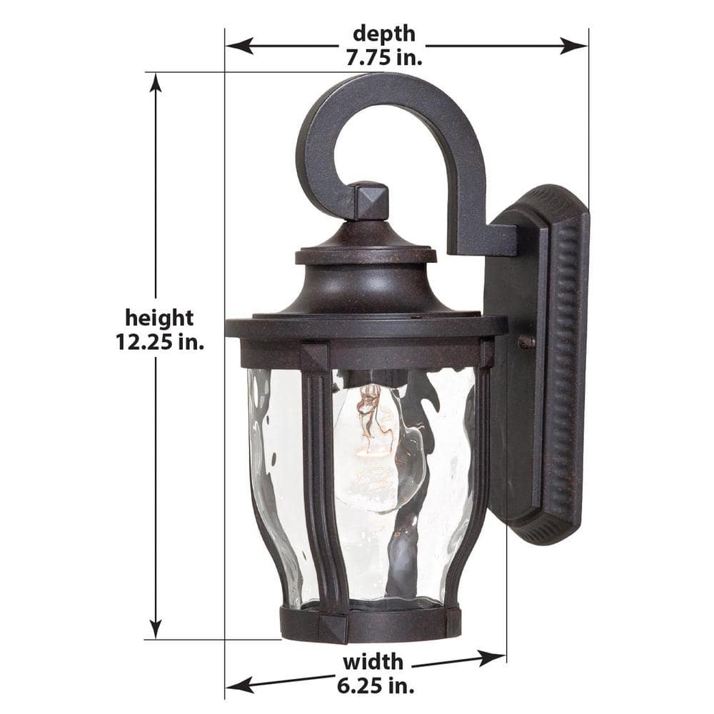 Corona Bronze Outdoor Lantern Sconce with Clear Hammered Glass