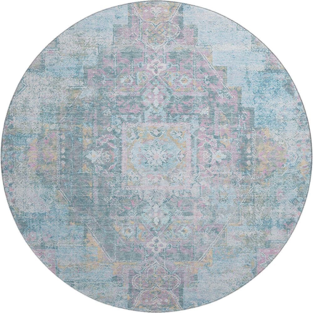 Mayfield Premium Machine Washable Abstract AMF2140 Blue 8 ft. x 8 ft. Round Rug price history on PriceWatchPro