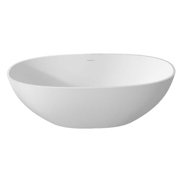 61 in. x 30 in. Solid Surface Soaking Bathtub with Center Drain in Matte White