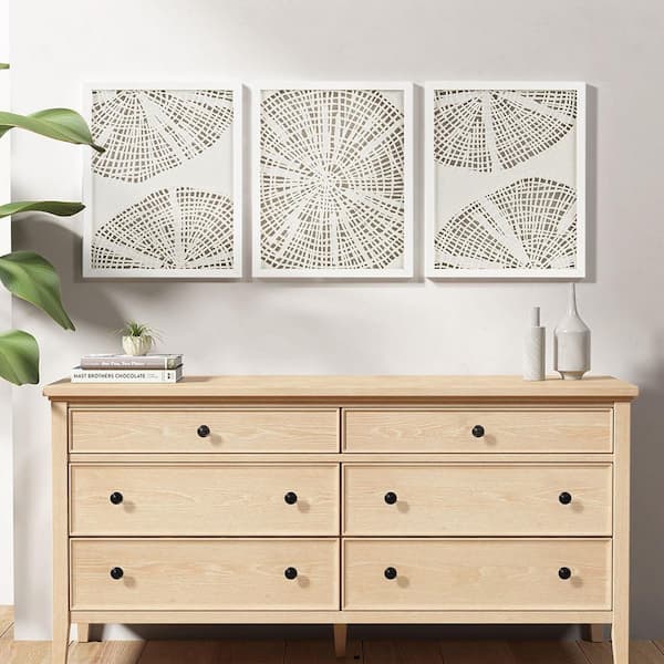 Unbranded 3-Piece Framed Off White Art Print Framed Abstract Coastal Rice Paper Shadowbox Wall Decor Set 19.7 in. x 15.8 in.