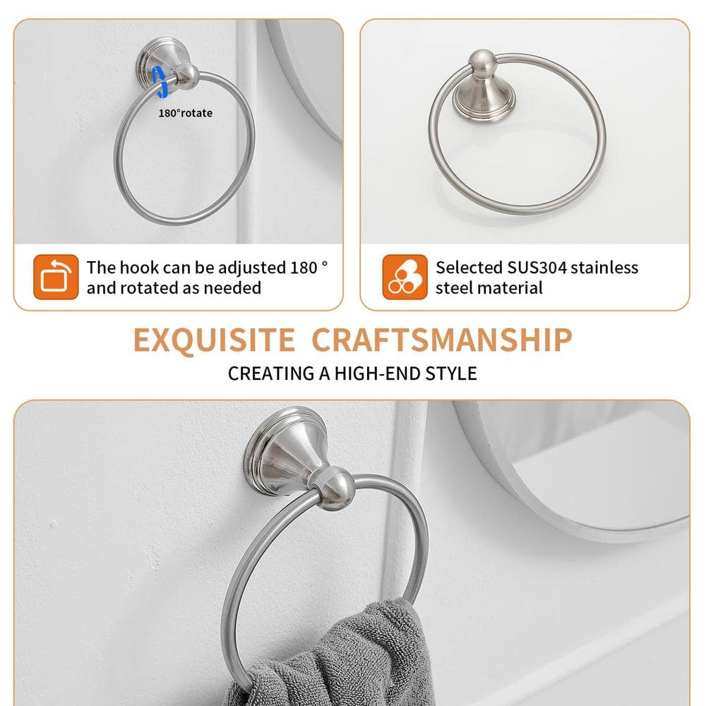 Brushed Nickel Wall Mounted Single Towel Ring