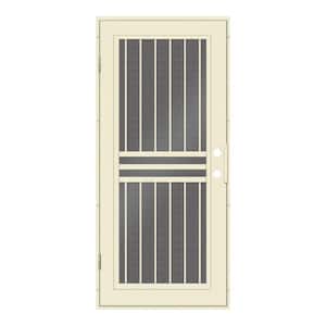 Plain Bar 36 in. x 80 in. Right Hand/Outswing Beige Aluminum Security Door with Black Perforated Screen