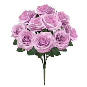 18 in. Deluxe Lilac Purple Artificial Queen Rose Flower Stem Bush Bouquet (Set of 2)