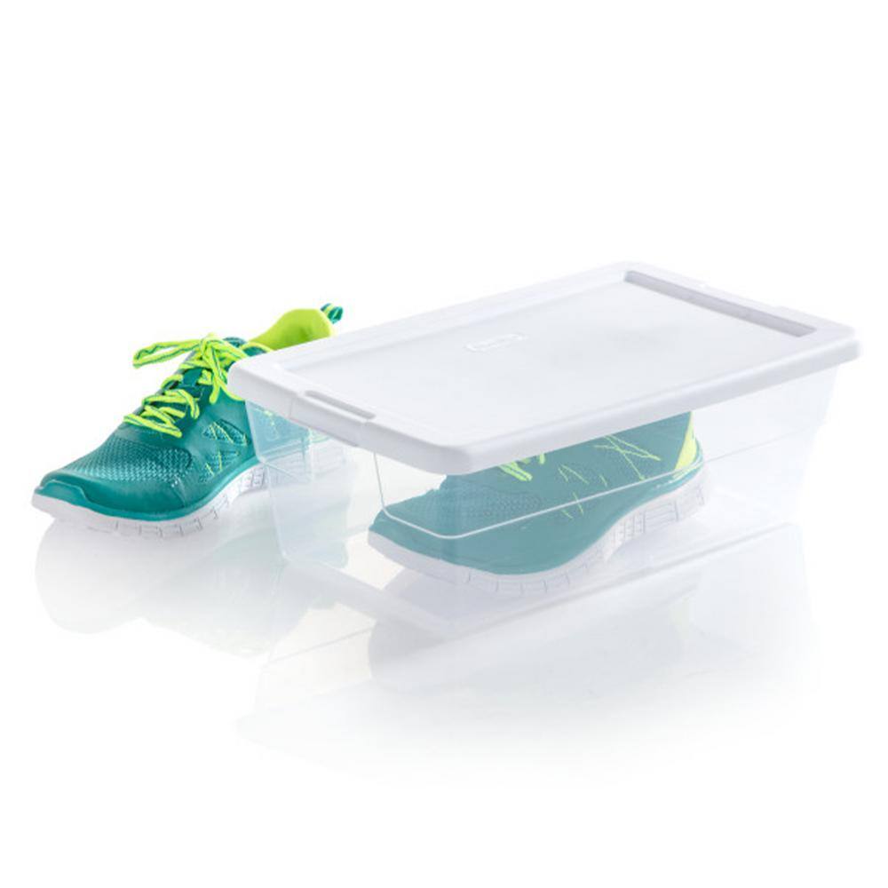 Clear Plastic Stackable Storage Box with White Lid, 14 in