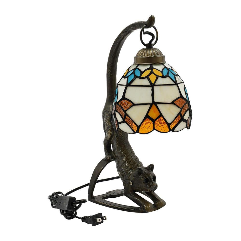 15.74 in. Bronze Tiffany Style Plug-In Bedside Table Lamp with Multicolored Glass Shade, No Bulbs Included price history on PriceWatchPro