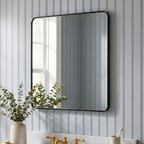 Black 36 in. W x 36 in. H Small Square Framed Decorative Wall Mount Bathroom Vanity Mirror