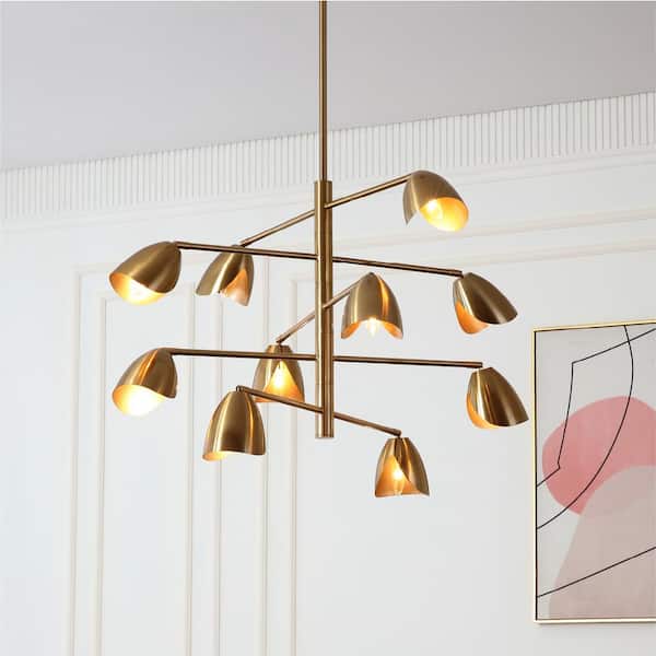 Splay 38 in. W 10-Light Brushed Brass Chandelier, Adjustable Arms and Light Heads - Modern Pendant Chandelier