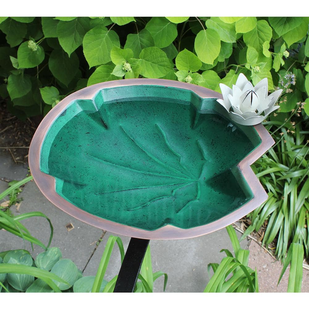 Antique Copper Lilypad Birdbath with Rail Mount Bracket
