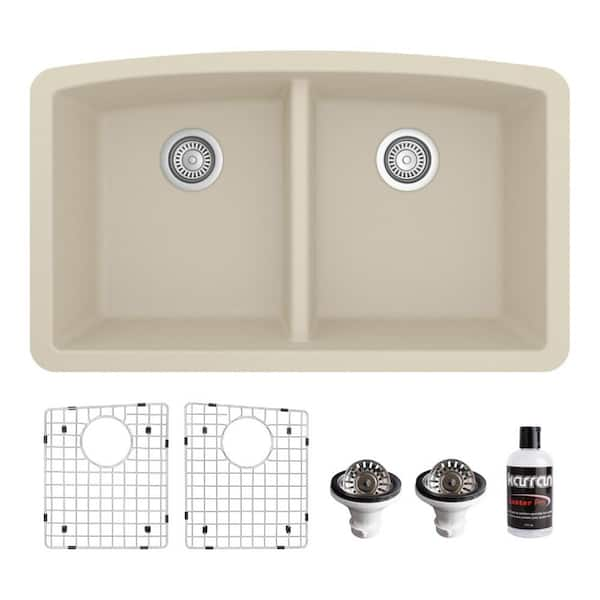 Karran Quartz Bisque 32 in. 50/50 Double Bowl Composite Undermount