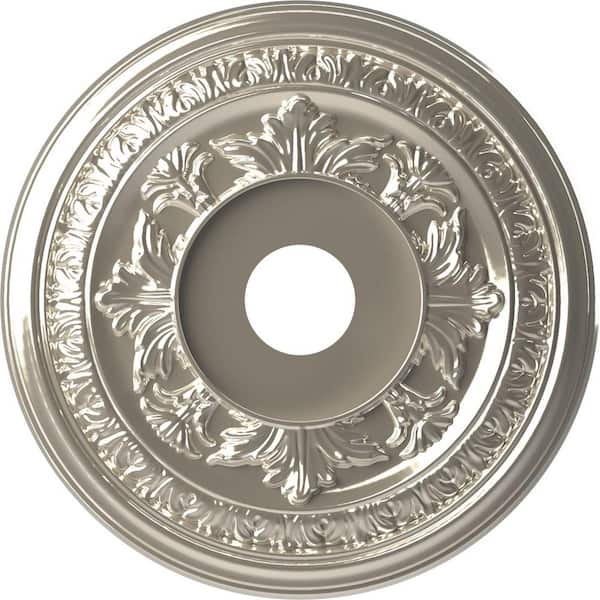 Ekena Millwork 19" OD x 3-1/2" ID x 1" P Baltimore Thermoformed PVC Ceiling Medallion (Fits Canopies up to 7-3/4"), Bright Coat Chrome